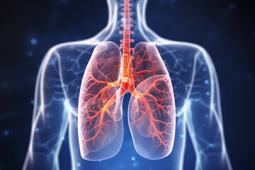Human lungs anatomy on scientific background. 3d illustration.  - obrazy, fototapety, plakaty