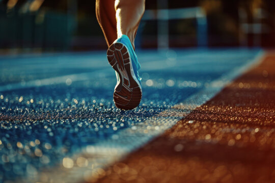 Runner's feet on track with sparkling effects