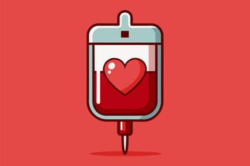 Blood bag with a red heart symbol, indicating love and the importance of blood donation. World blood donor day - June 14. Space for text.