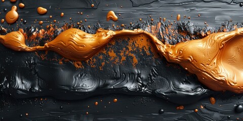 Detailed view of black and gold paint mixing and blending