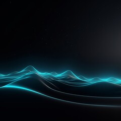 dark background illustration with cyan fluorescent lines, in the style of realistic cyan skies