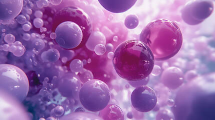 Abstract background made of many crystal balls, purple powder and white cream, AI generated