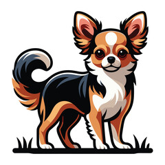 Cute chihuahua dog full body vector illustration, funny adorable pet animal, standing purebred chihuahua doggy flat design template isolated on white background