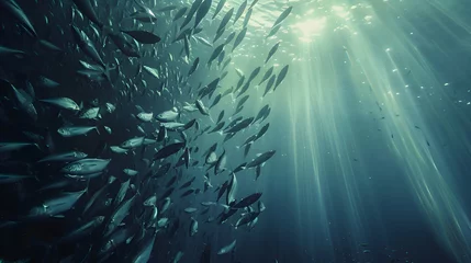 Rugzak Shoal of shimmering sardines dancing in shimmering underwater light © Muhammad