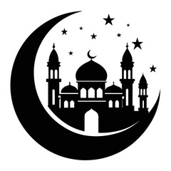 Captivating Eid Mubarak Moon and Mosque Vector A Timeless Symbol of Celebration