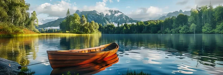 Papier Peint photo Lavable Bleu Jeans Idyllic Lake Bled with Rowboat, Panoramic European Landscape, Scenic Autumn Reflections and Tranquil Waters