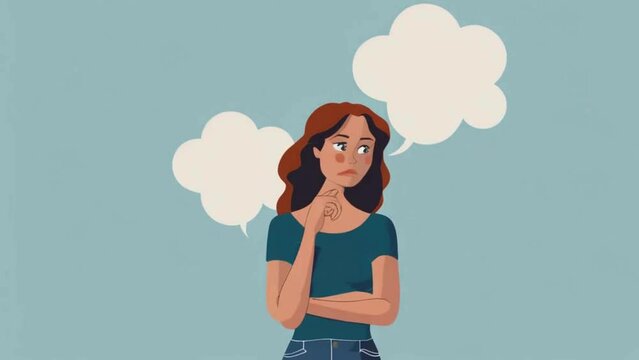 2d animation woman thinking about career opportunities