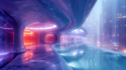 3d render of abstract art surreal architecure building with futuristic modern interior inside based...