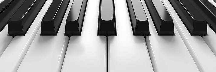 Monochrome close up of black and white piano keyboard with keys in detailed view