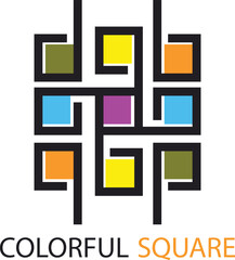 Square decorative color corporate identity design element. QR code and digital tech logo concept.
