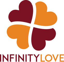 Four hearts social vector symbol. Heart cross logotype. Isolated vector colorful hearts icon on white background.
