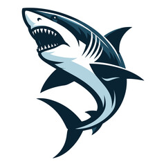 Naklejka premium Angry wild great white shark vector illustration, marine predator animal element illustration, swimming toothy shark design template isolated on white background