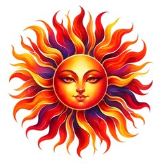 Watercolor illustration of a sun with a face for sinhala new year celebration.