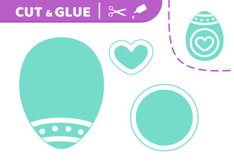 Cut and glue. Blue easter egg with big heart. Applique. Paper game. Vector