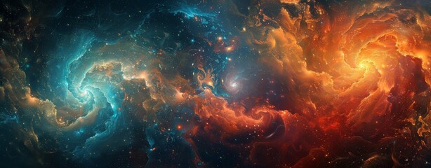 Epic Galactic Collision, Vibrant Interstellar Nebula with Intense Starlight
