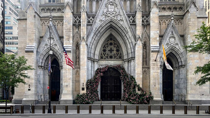 The entrance to St. Patrick's Cathedral is a Catholic cathedral located in the heart of New York City in the USA.