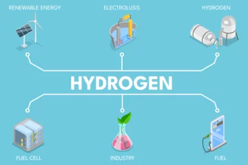 Foto auf Acrylglas 3D Isometric Flat Vector Illustration of Hydrogen, Green Fuel Production © TarikVision