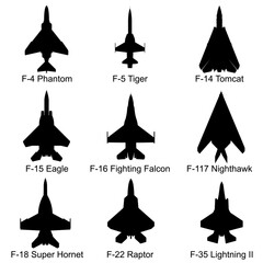 American Fighter Jets Silhouette Collection - obrazy, fototapety, plakaty