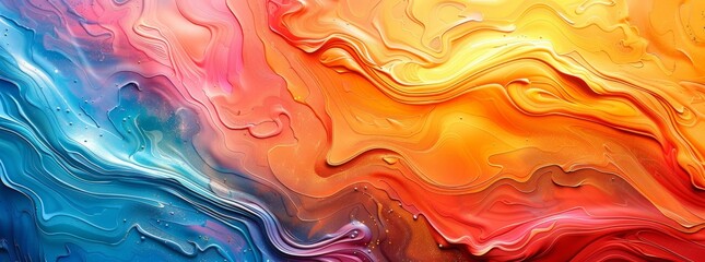 Warm and Cool Colors Blending in Fluid Abstract Art Background
