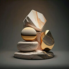 Marble, royal marble, royal ecry, gold white stones, rock balancing art