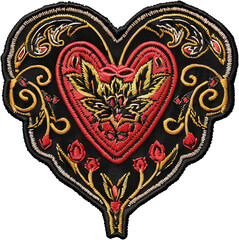 Red embroidered heart patch, cut out transparent