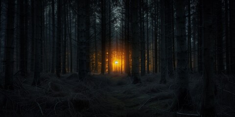 Fototapeta premium beautiful sunset in forest 
