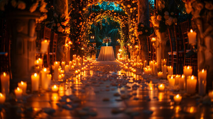 Romantic candlelit wedding scene