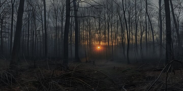 beautiful sunset in forest 