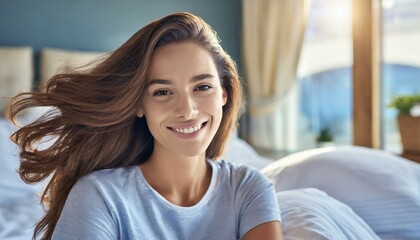 Fototapeta premium happy woman in bed