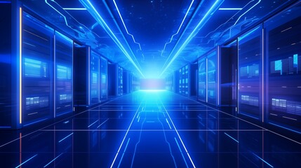 Futuristic Data Center with Neon Lighting and High-Tech Servers
