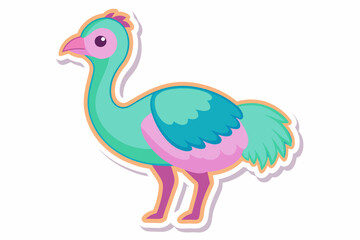 a single sticker, white background, emu, cute, pastel color vector style