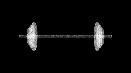 3D Barbell on black background. Health beauty concept. Fitness room and gym. Business advertising backdrop. For title, text, presentation. 3d animation