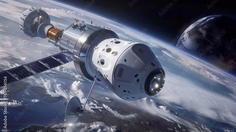 Poster artists rendering of space station in orbit