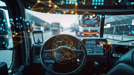 ntelligent vehicle cockpit and wireless communication network concept - obrazy, fototapety, plakaty