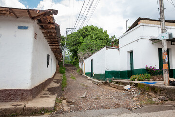 Fototapeta na wymiar View of the historical streets of the Heritage Town of Guaduas located in the Department of Cundinamarca in Colombia.