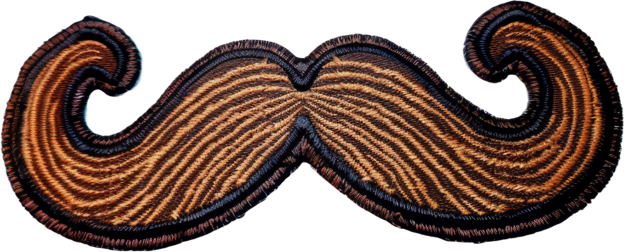 Embroidered mustache patch with vintage design, cut out transparent