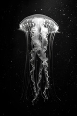 a jellyfish, light contrast, pure black background