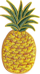 Tropical pineapple embroidery patch, cut out transparent
