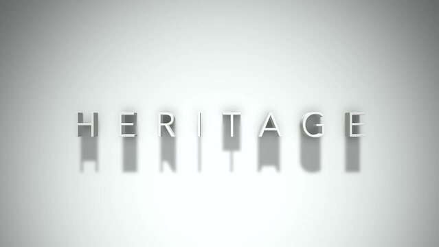 Heritage 3D title animation with shadows on a white background