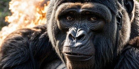 Obraz premium A gorilla with smoke coming from its mouth in a close-up