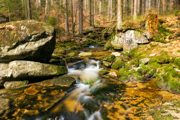 A beautiful view of a romantic stream in a wild mountain valley