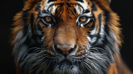 A tiger with a yellow eye staring at the camera