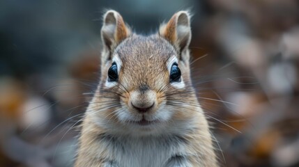 A small brown and white squirrel with a big brown eye