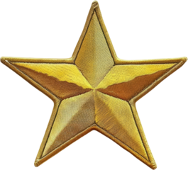 Golden star patch with intricate embroidery, cut out transparent