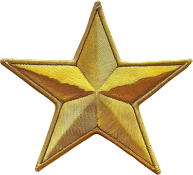 Golden star patch with intricate embroidery, cut out transparent