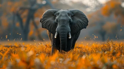 Foto op Aluminium A large elephant is standing in a field of yellow grass © Classy designs