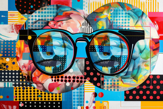 Influenced by the Pop Art maestro, this collage features paper art collage, and hologram style images - 2, AI generated