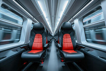 Obraz premium Comfortable modern seats inside business class cabin interior of high speed train AI Generative