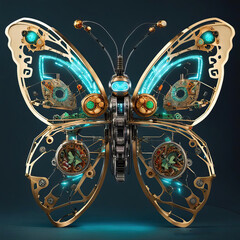 futuristic butterfly robot, in a cyberpunk-style. A cybernetic organism, with electronic components.