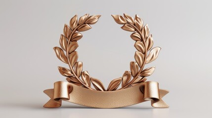 Celebrate success with our iconic laurel wreath and ribbon of excellence, elegantly rendered in 3D, against a white backdrop.